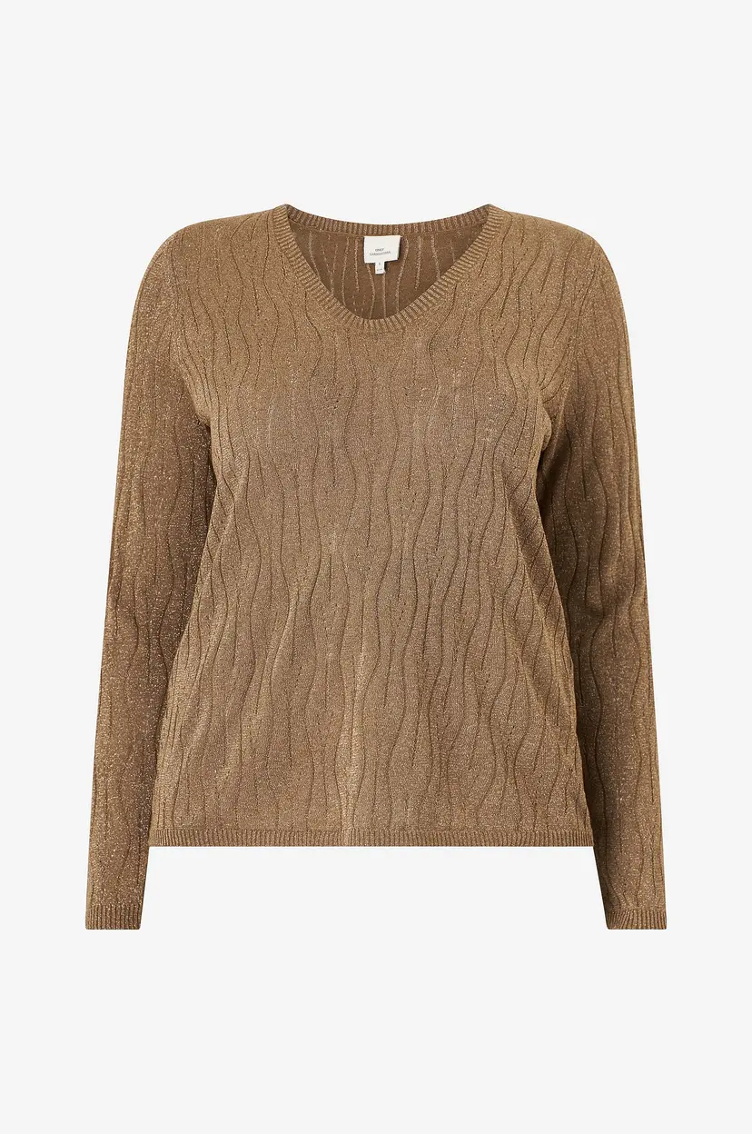Only Carmakoma Topp carMella LS Glitter V-neck Knt - Brun