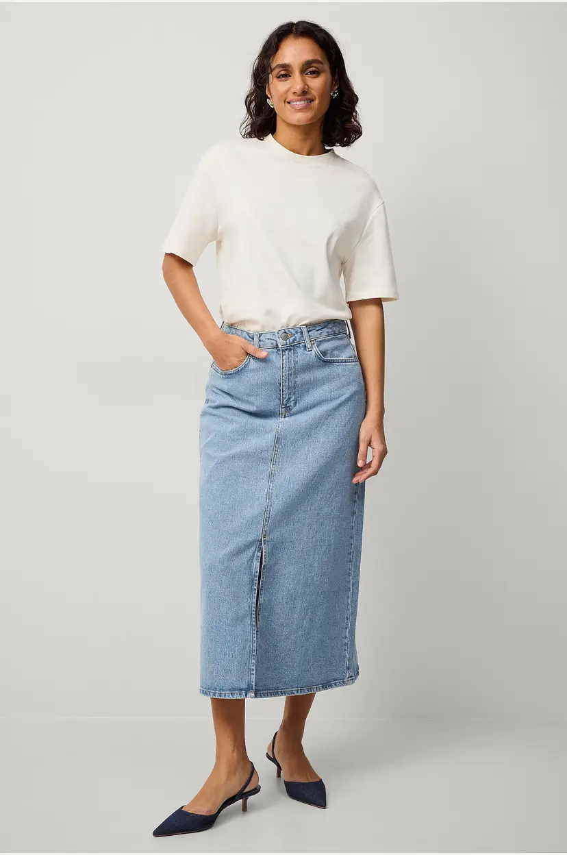 Selected Women Denim skjørt slfKrista-Gerda HW Max Sk - Blå