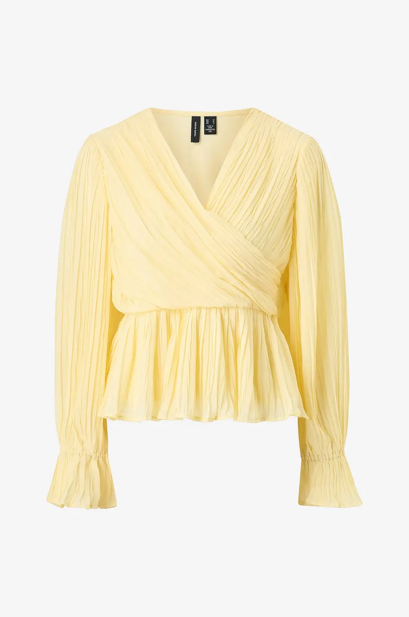 Vero Moda Bluse VmDora LS V-neck Plisse Top Wvn Exp - Gul