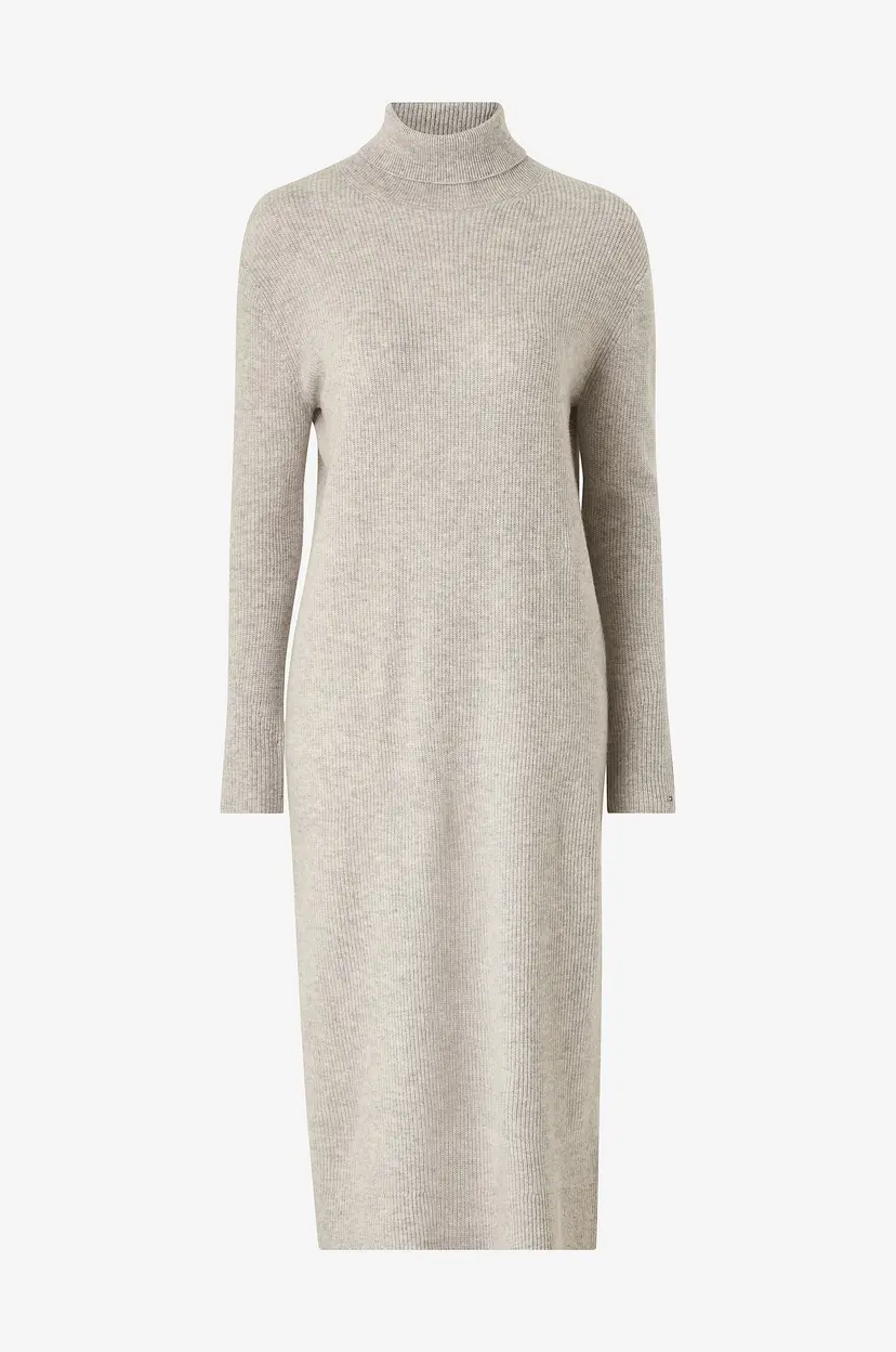 Tommy Hilfiger Kjole Wool Cash Roll-nk Long Dress - Grå