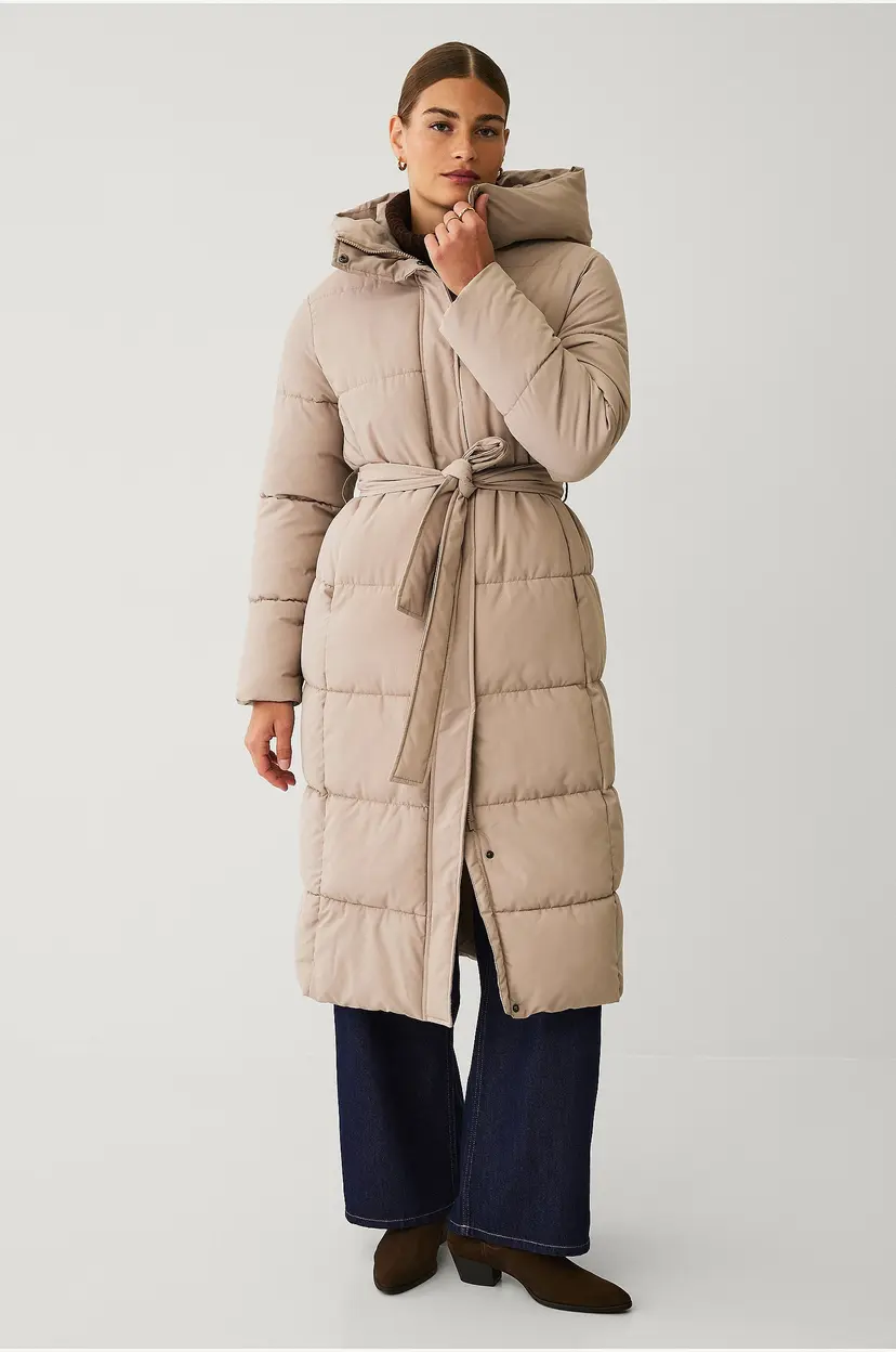 Ellos Collection Polstret frakk med bindebelte - Beige