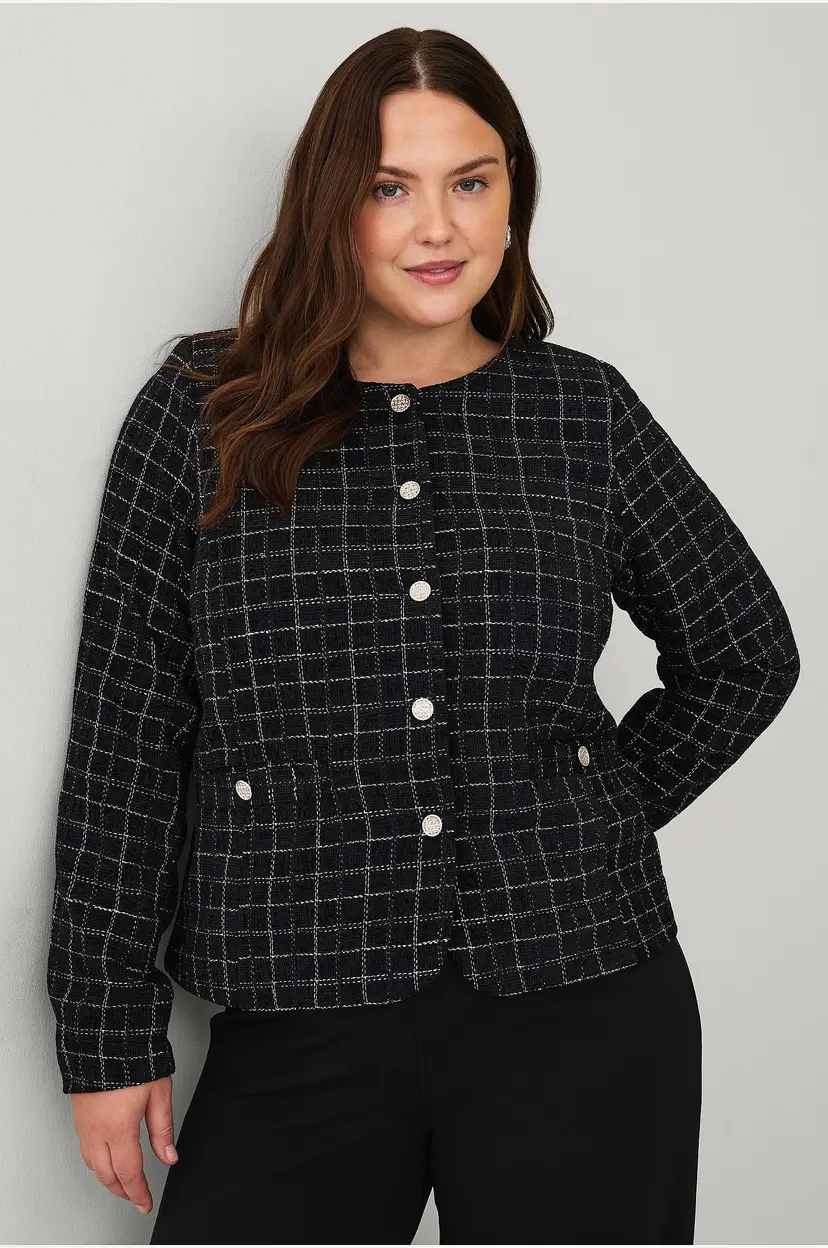 Zizzi Blazer mMonia L/S Buclé Blazer - Svart