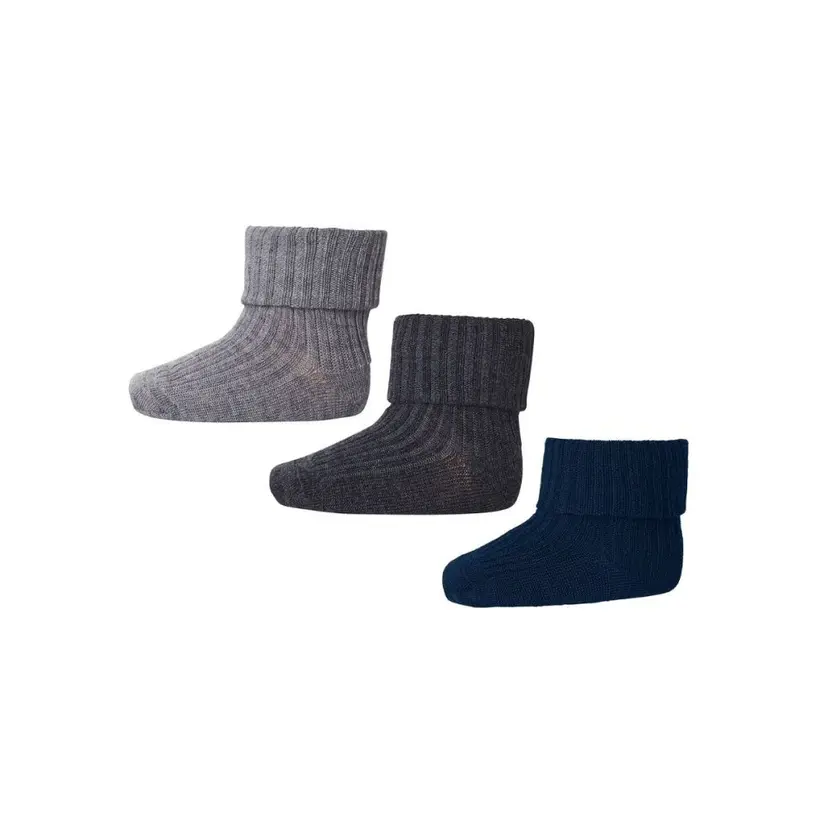 MP MP - Sokker i Ull 3-pk Baby Ribb Grey Melange Mix