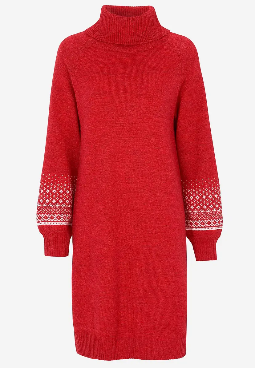Strikket kjole med jacquard- mønstrede ermer