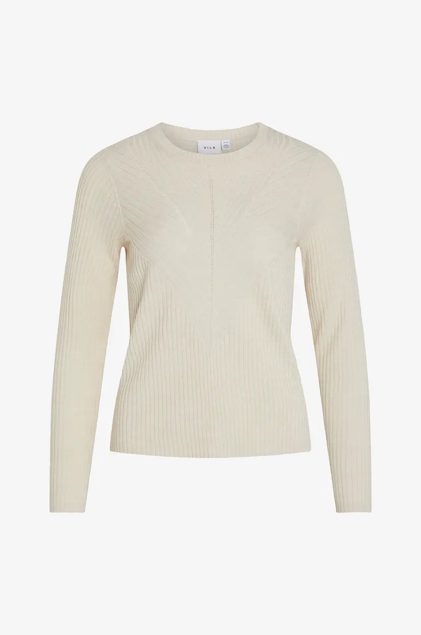 Vila Topp viOlina O-neck L/S Rib Knit Top - Hvit