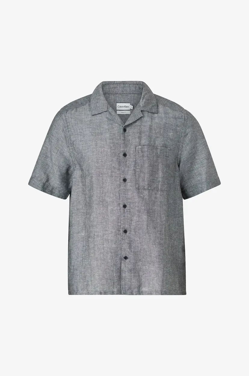 Calvin Klein Skjorte Linen Cotton Cuban S/S Shirt - Grå