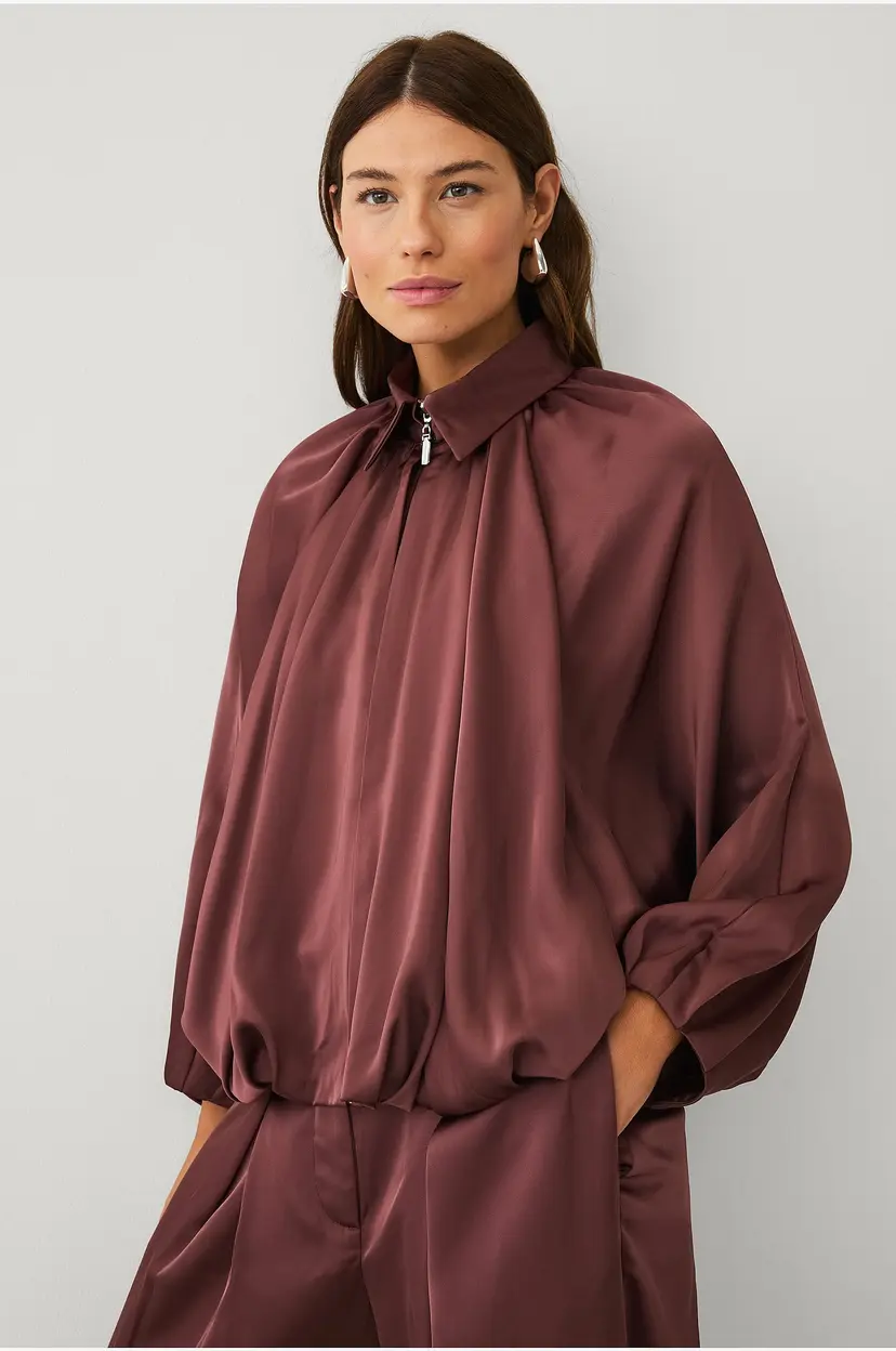 Ellos Collection Blusejakke i sateng - Brun