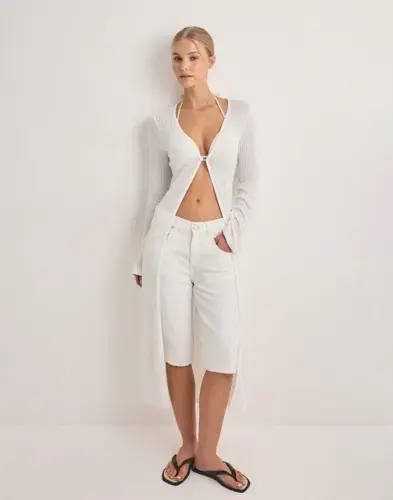 Nelly Nelly - Hvit - Effortless Rib Long Cardigan