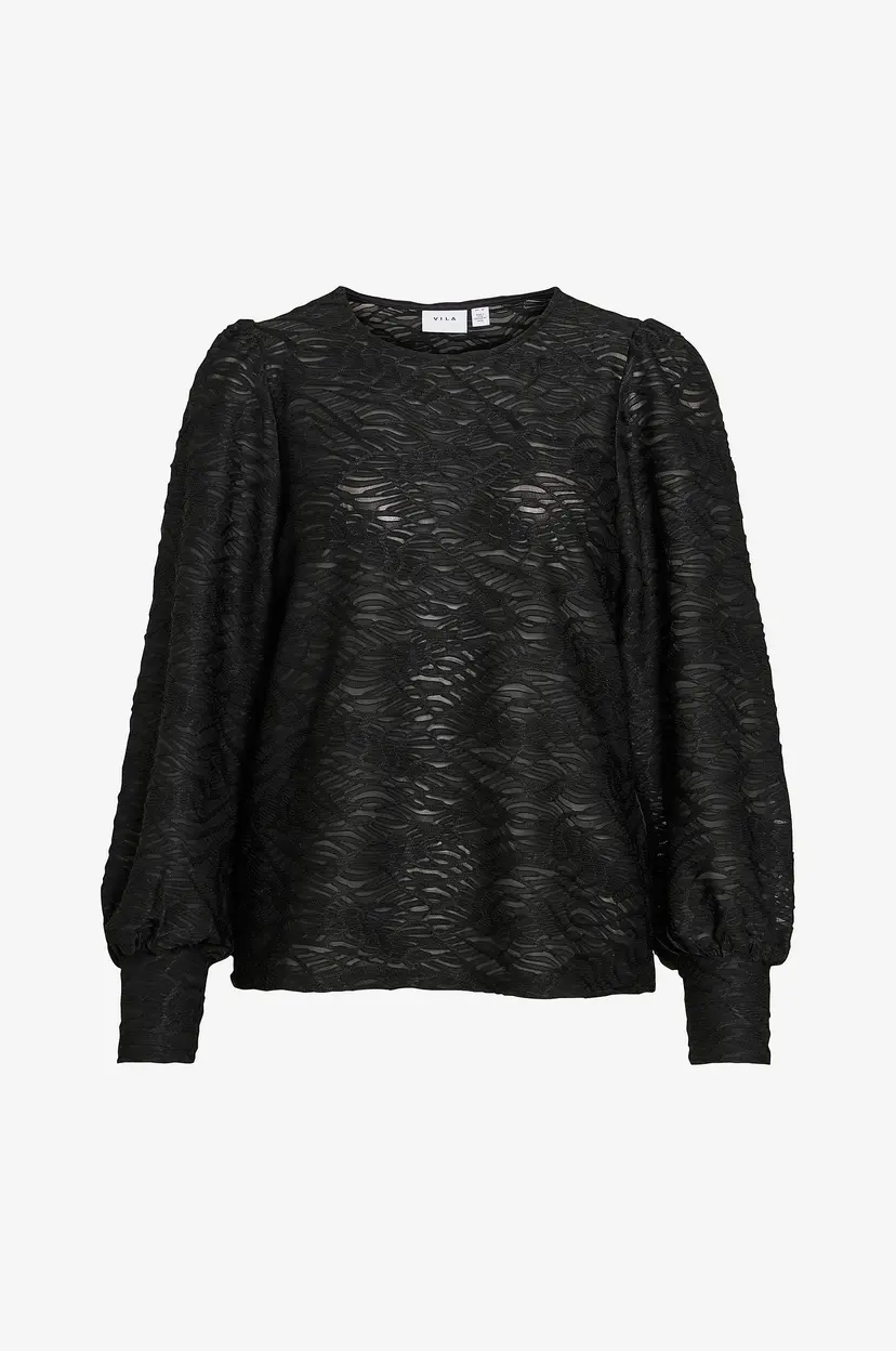Vila Topp Vifina L/S O-Neck Top - - Svart