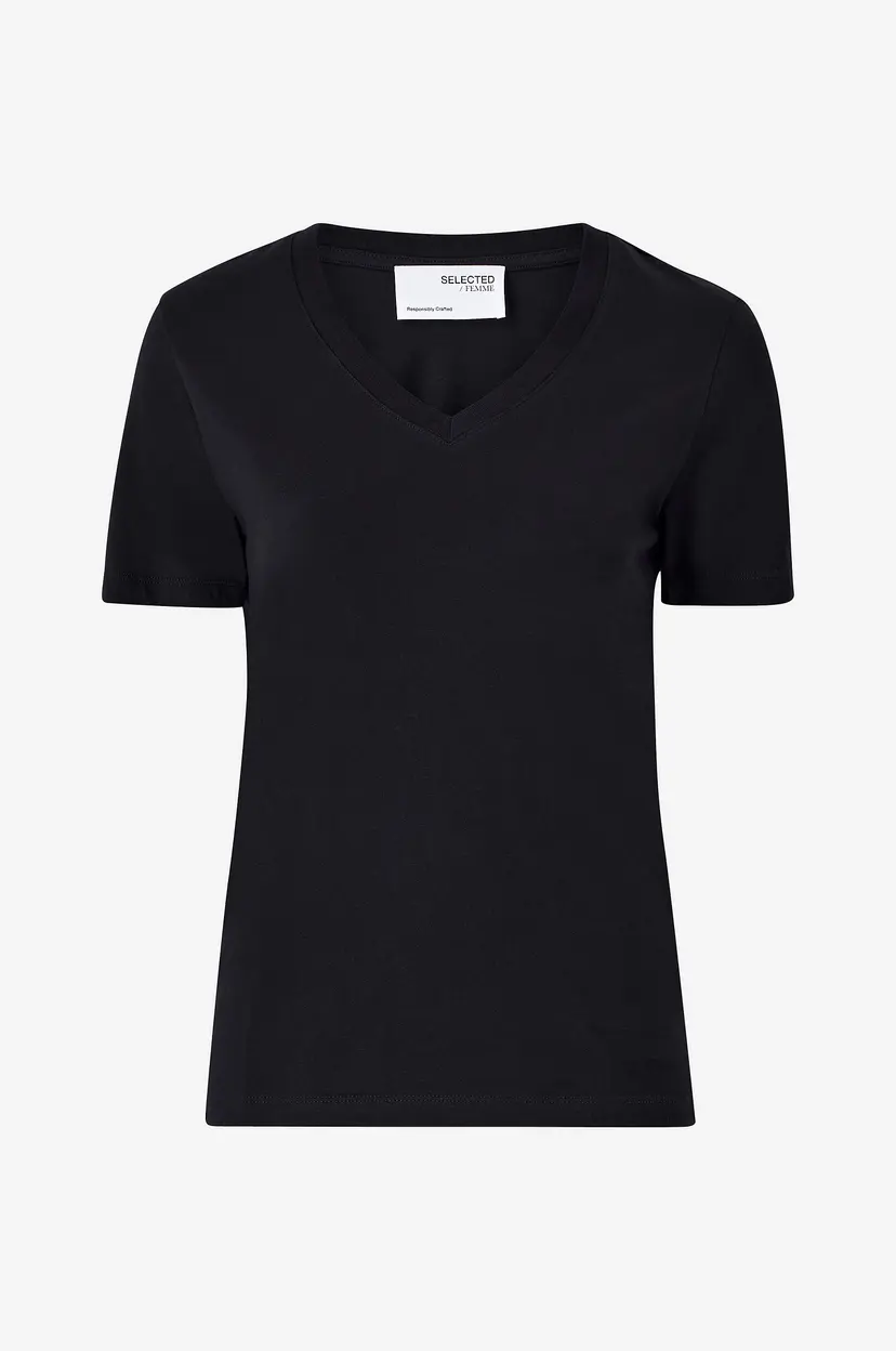 Selected Women T-skjorte slfEssential SS V-neck Tee - Svart