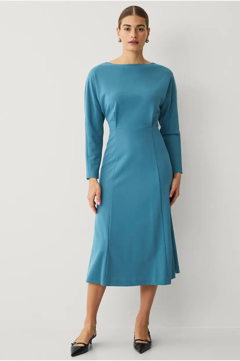 Calvin Klein Kjole Scuba Crepe LS Midi Dress - Grønn