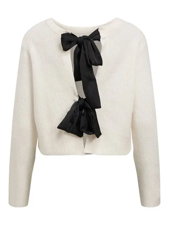 Object Object - Parvi Sateen Bow Knit Cardigan - White Sand