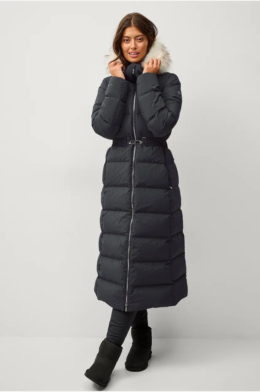 Áhkká Dunfrakk Gold Long Down Coat Matte - Svart
