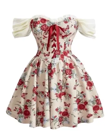 Lili Marleen Oktoberkjole - Miss Minnies Contry dress - Romantisk kjole i creme med sommerfugle