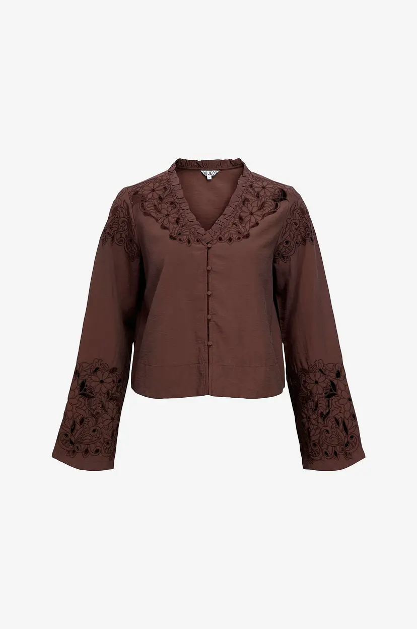 Object Collectors Item Bluse objIsla Yui L/S RE V-neck Top 143 - Brun