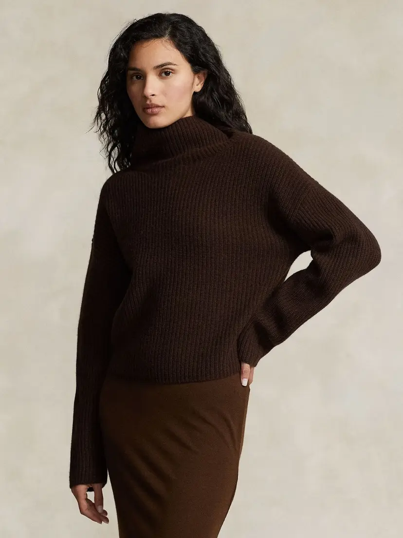 Polo Ralph Lauren Ribbed Wool-Cashmere Mockneck Sweater Brun