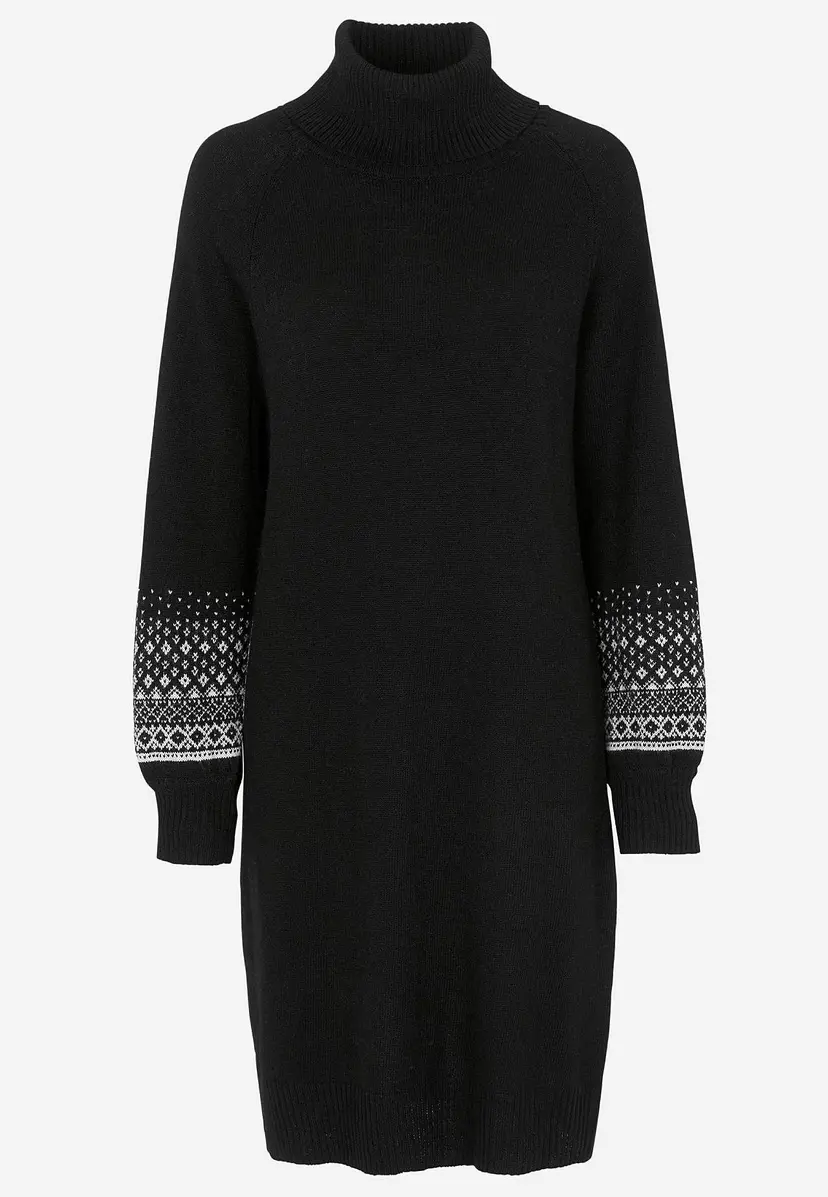 Strikket kjole med jacquard- mønstrede ermer