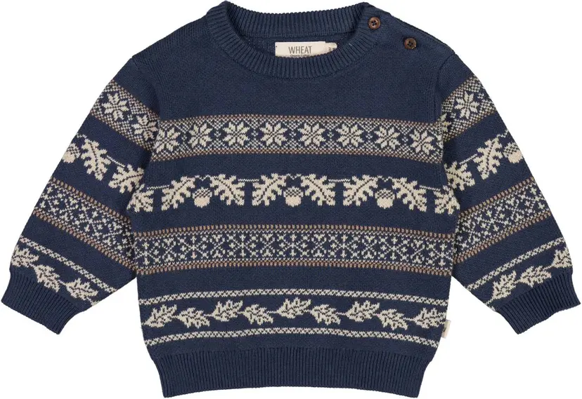Wheat Wheat Jacquard Pullover Julius Sea Storm Baby (74 / 9 mnd)