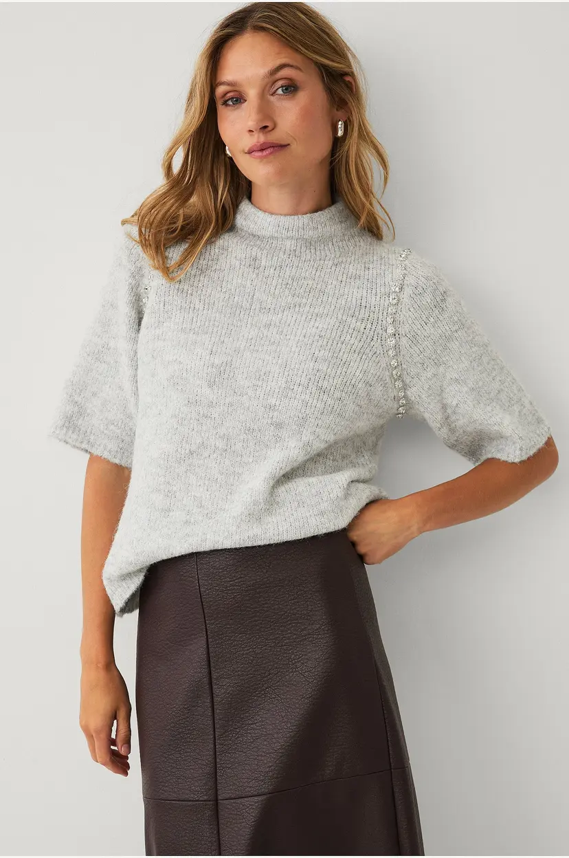 Ellos Collection Strikkegenser med rhinestone-detaljer - Grå
