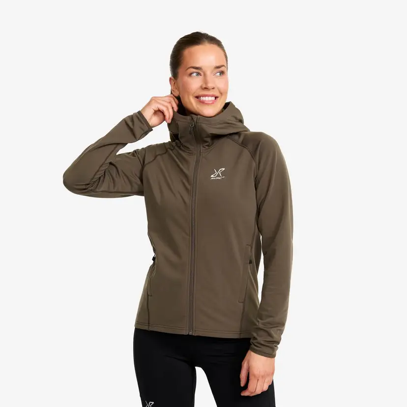 RevolutionRace Evolution Light Stretch Fleece Hoodie Dame Moss Gray