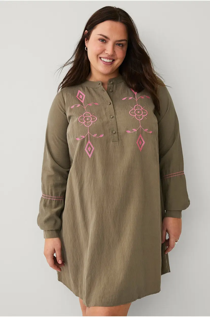 Zizzi Kjole mFlorina L/S Short Dress - Grønn