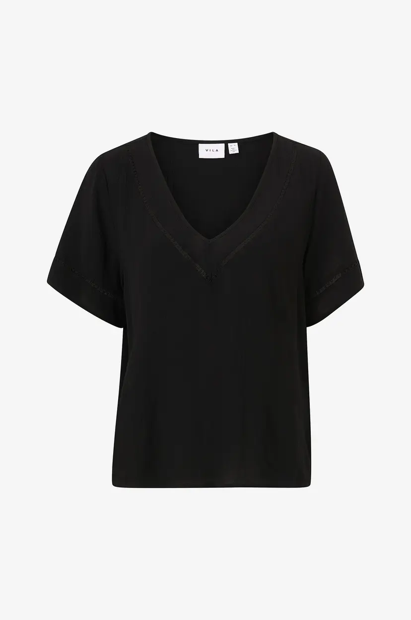 Vila Bluse viMesa Detail V-neck S/S Top - Svart