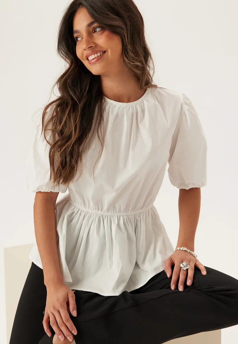 Bubbleroom Puff Sleeve Peplum Blouse