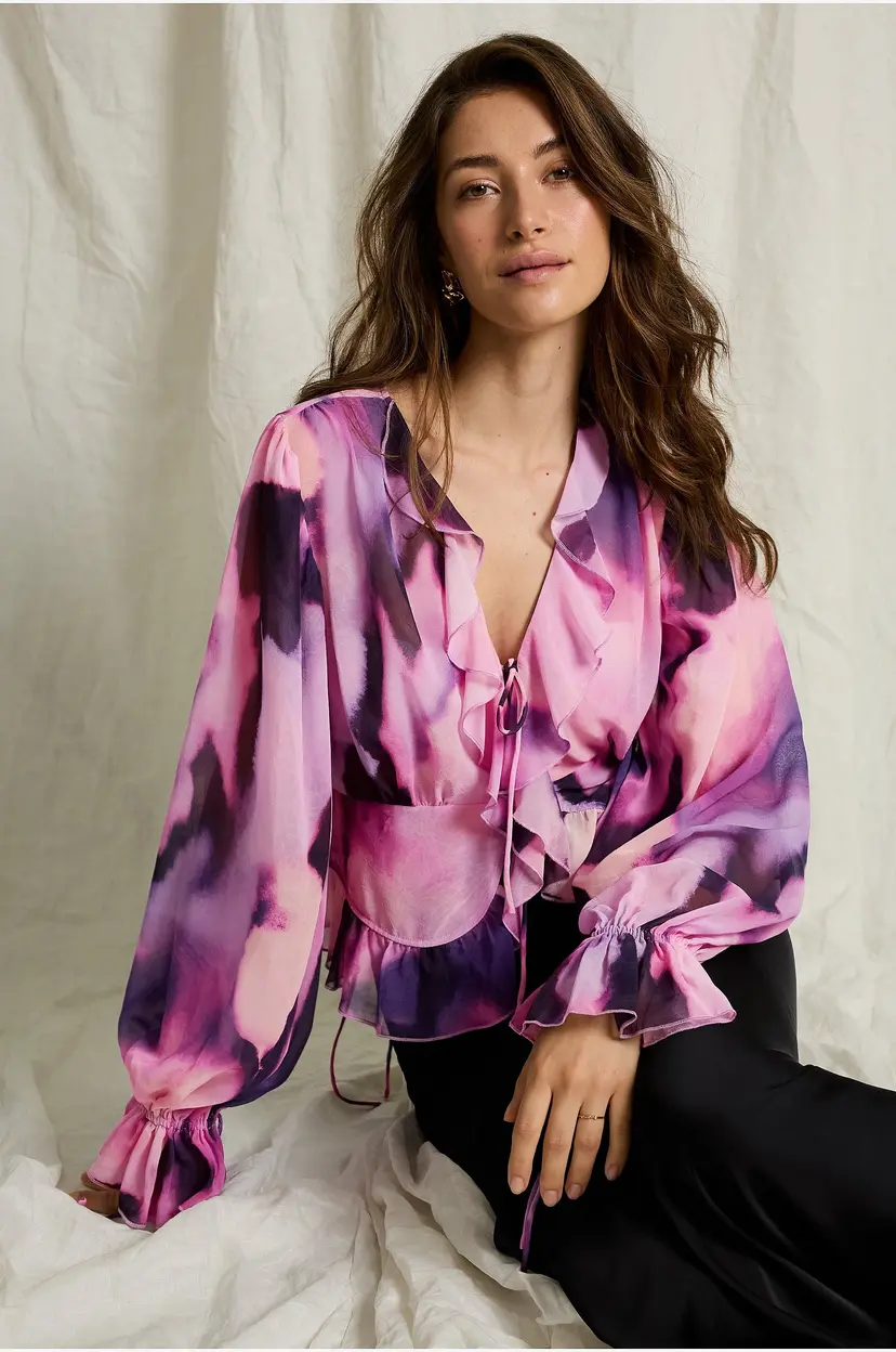 Joelle Bluse med volanger - Lilla