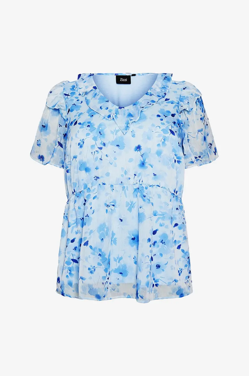 Zizzi Bluse mRosa L/S - Blå