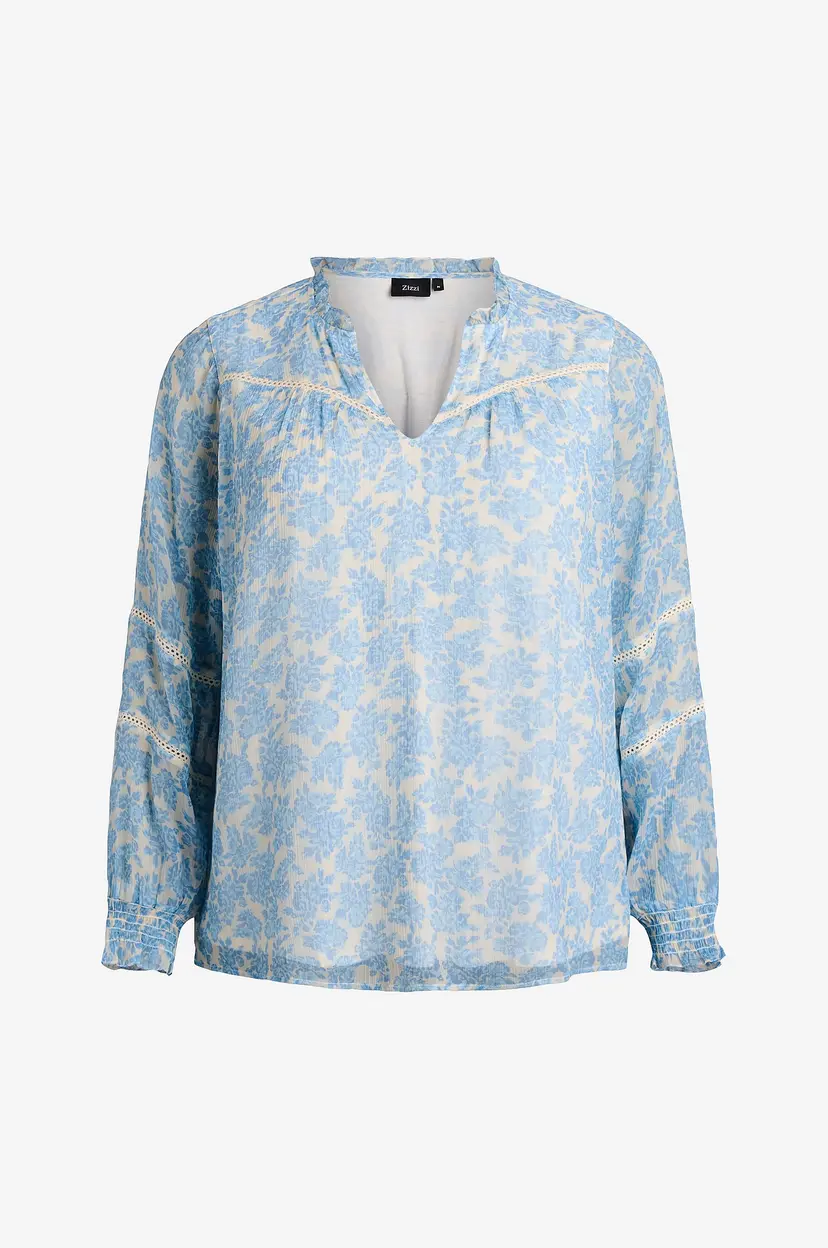 Zizzi Bluse mKiko L/S - Blå