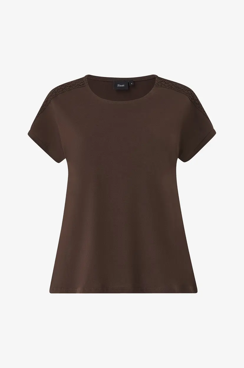 Zizzi Topp Mkamia, S/S, Loose Tee - Brun