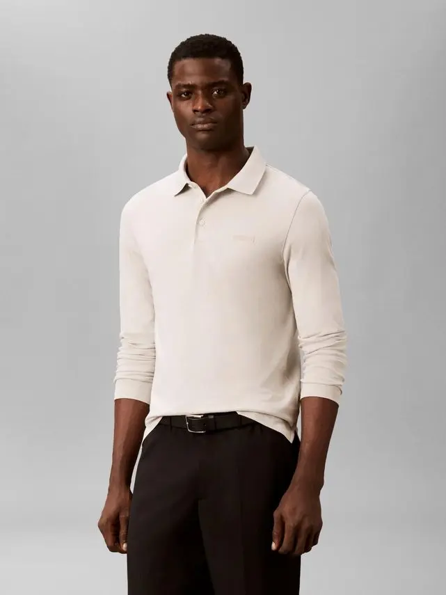 Calvin Klein LS SLIM SUPIMA LOGO PATCH POLO