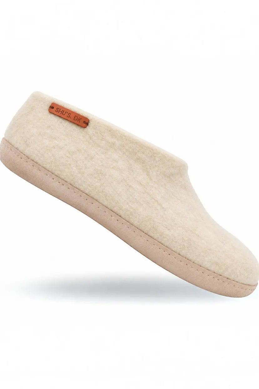 SHUS Uldhjemmesko (100% ren uld) - Model beige m/sål i skind - beige / EU 41
