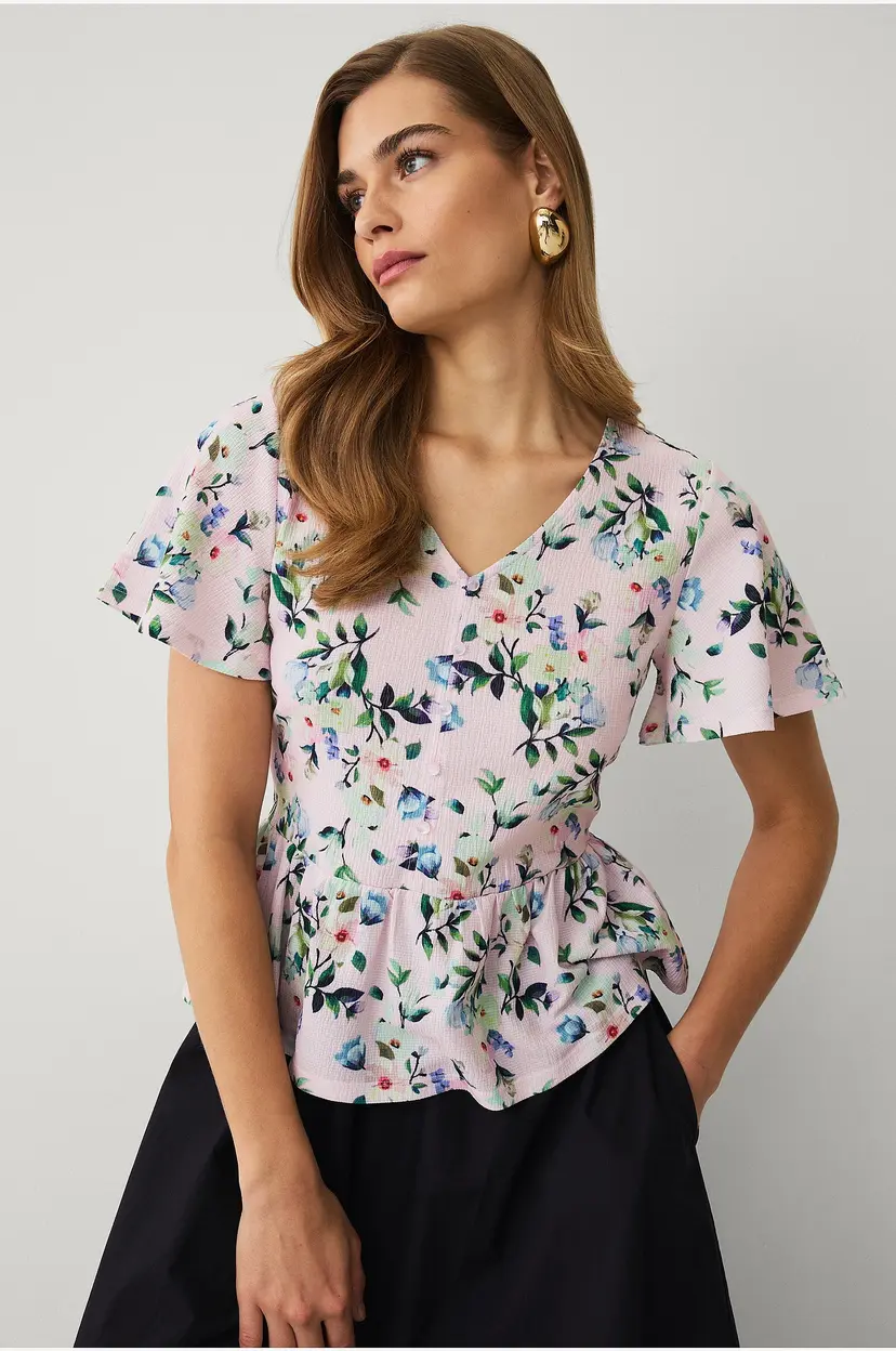 Ellos Collection Jerseybluse med volang - Rosa