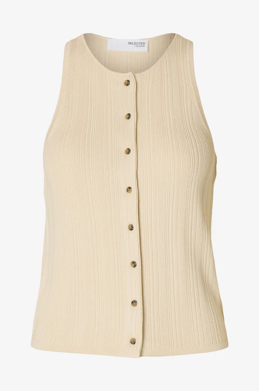 Selected Women Vest slfTrixie SL Knit Button Top - Beige