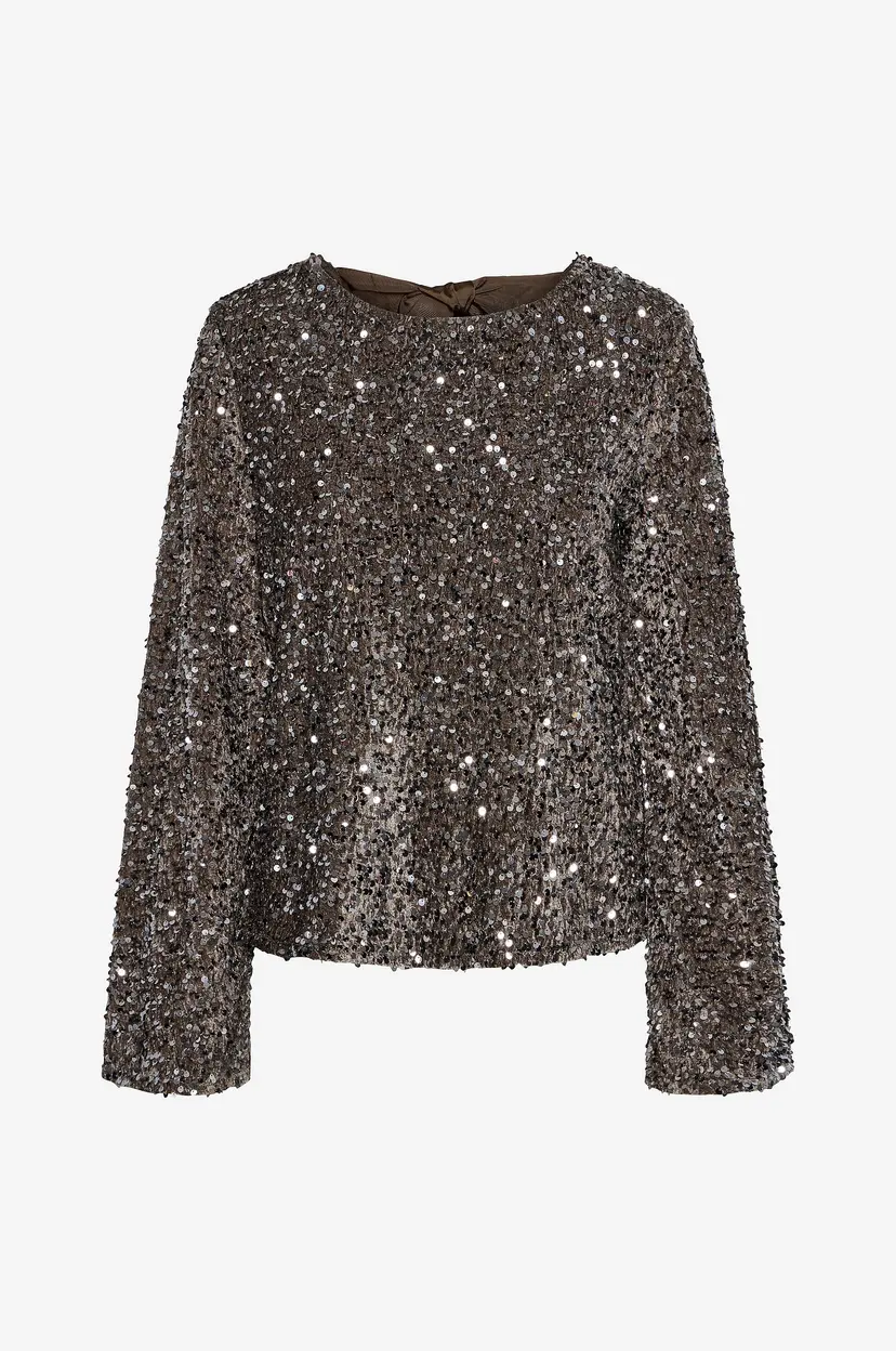Pieces Topp pcKam LS Deep Back Bow Top BC - Brun