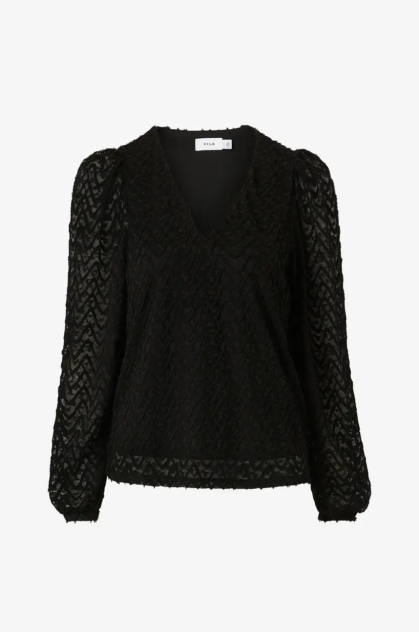 Vila Topp viFary V-neck L/S Top - Svart