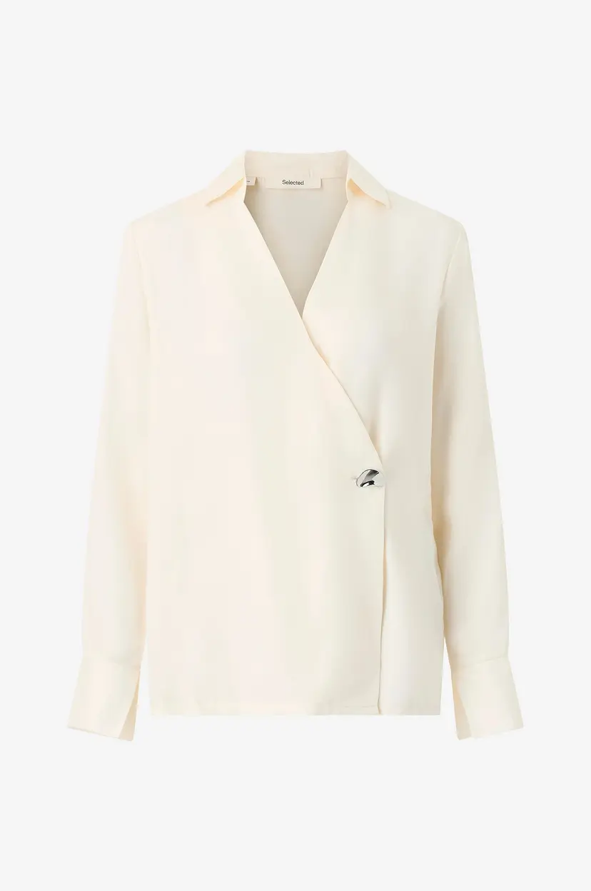Selected Women Bluse slfJolly LS Wrap Top B - Hvit