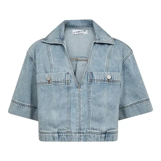 Haute L ' Amité Haute L' Amitié - Drew Denim Top - Bleached Denim