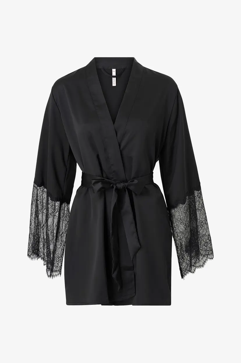Hunkemöller Kimono Satin Lace - Svart