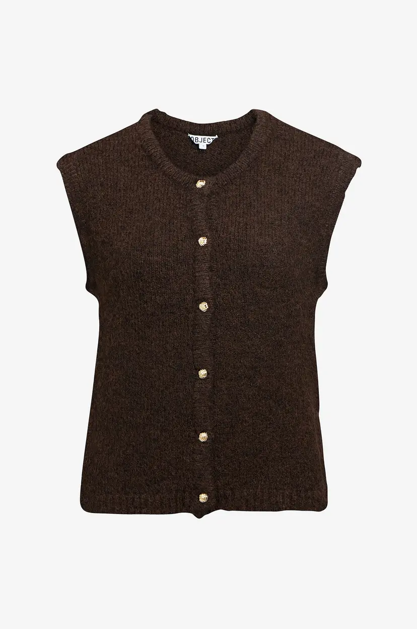 Object Collectors Item Vest objSaggia RE Knit Vest Cardigan - Brun