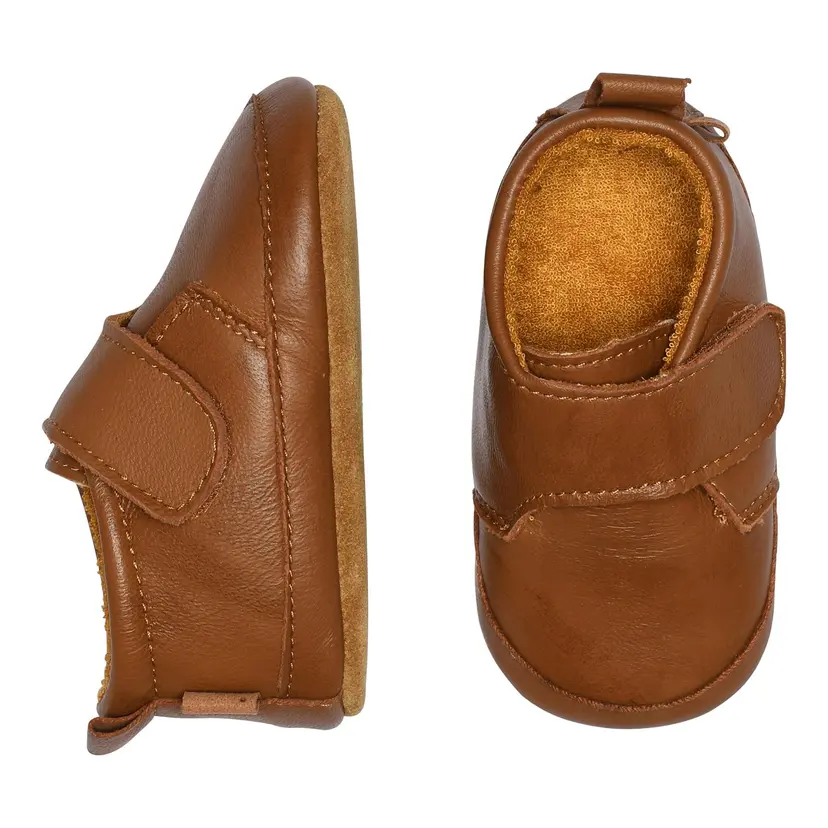 Melton Tøfler i skinn "Velcro" Cognac