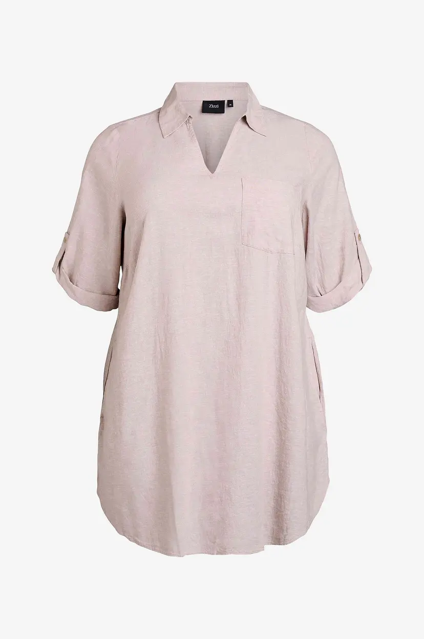 Zizzi Tunika i lin vLina 1/2 - Beige