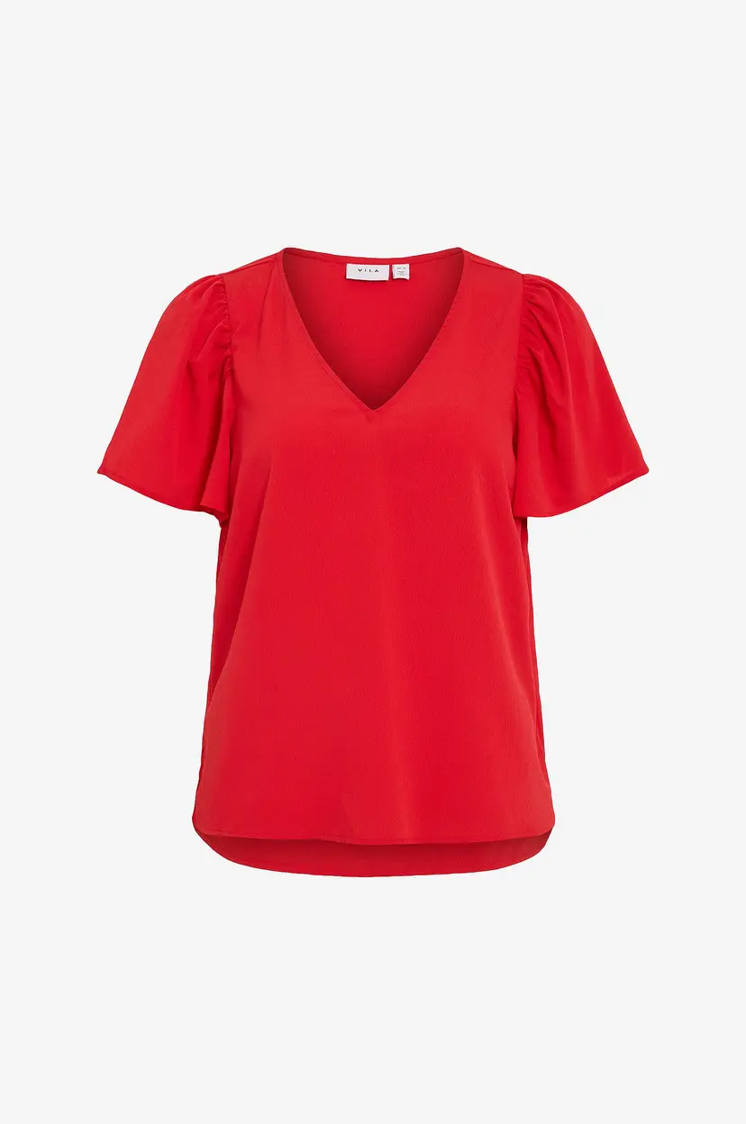 Vila Topp viMathilde S/S V-neck Flounce Top - Rød