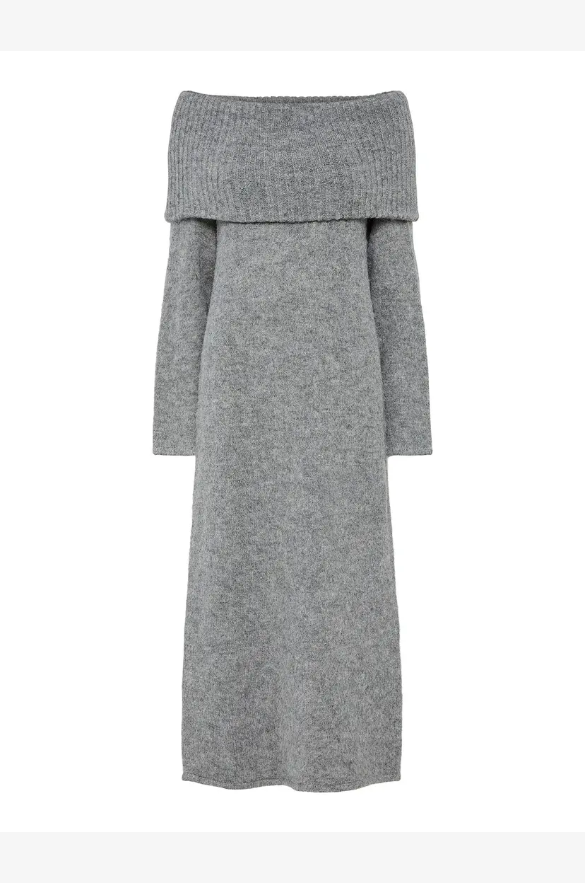 Pieces Kjole pcPam LS Off Shoulder Knit Dress BC - Grå