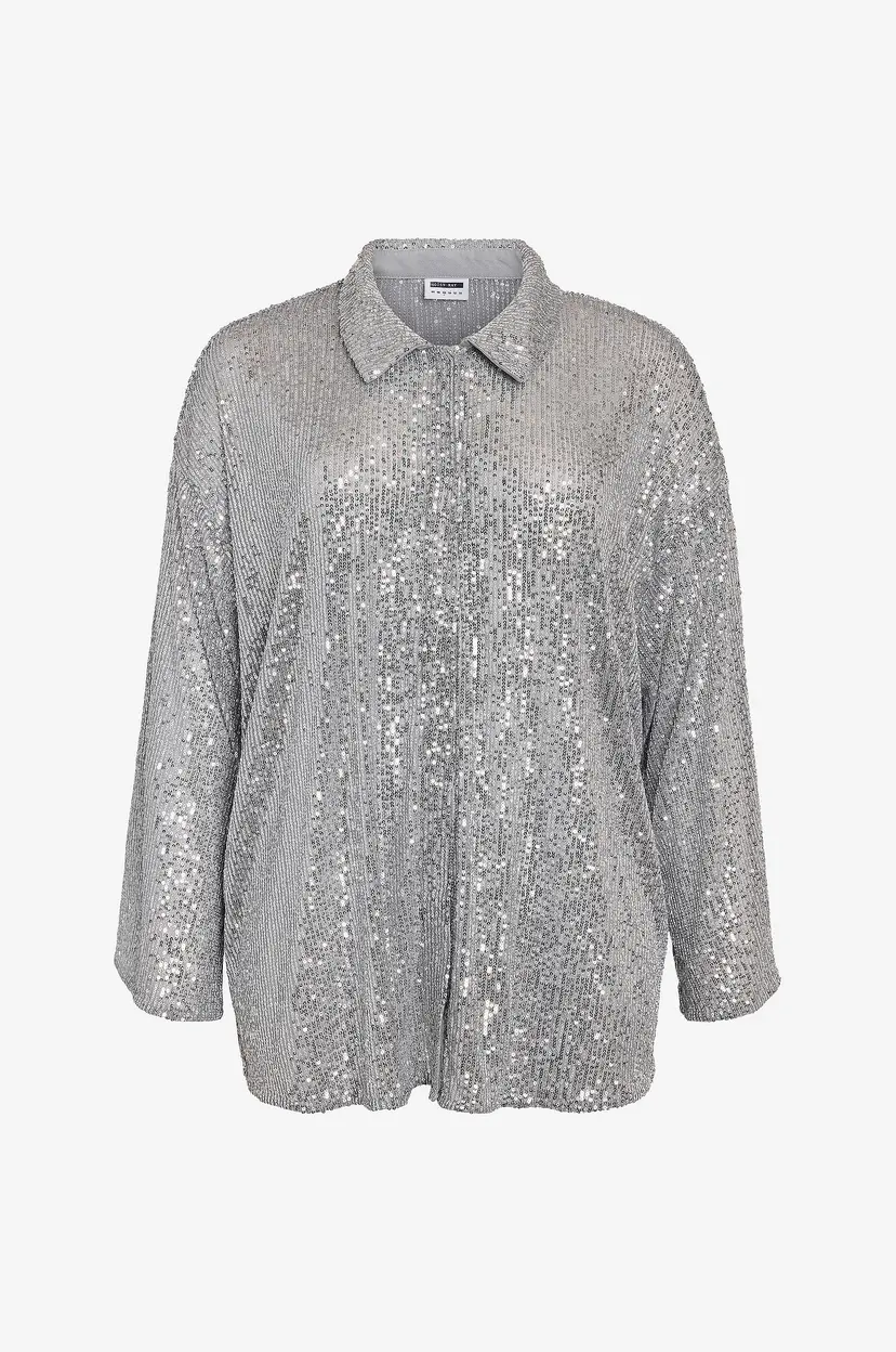 Noisy May Curve Skjorte nmScarlet L/S Sequin - Sølv