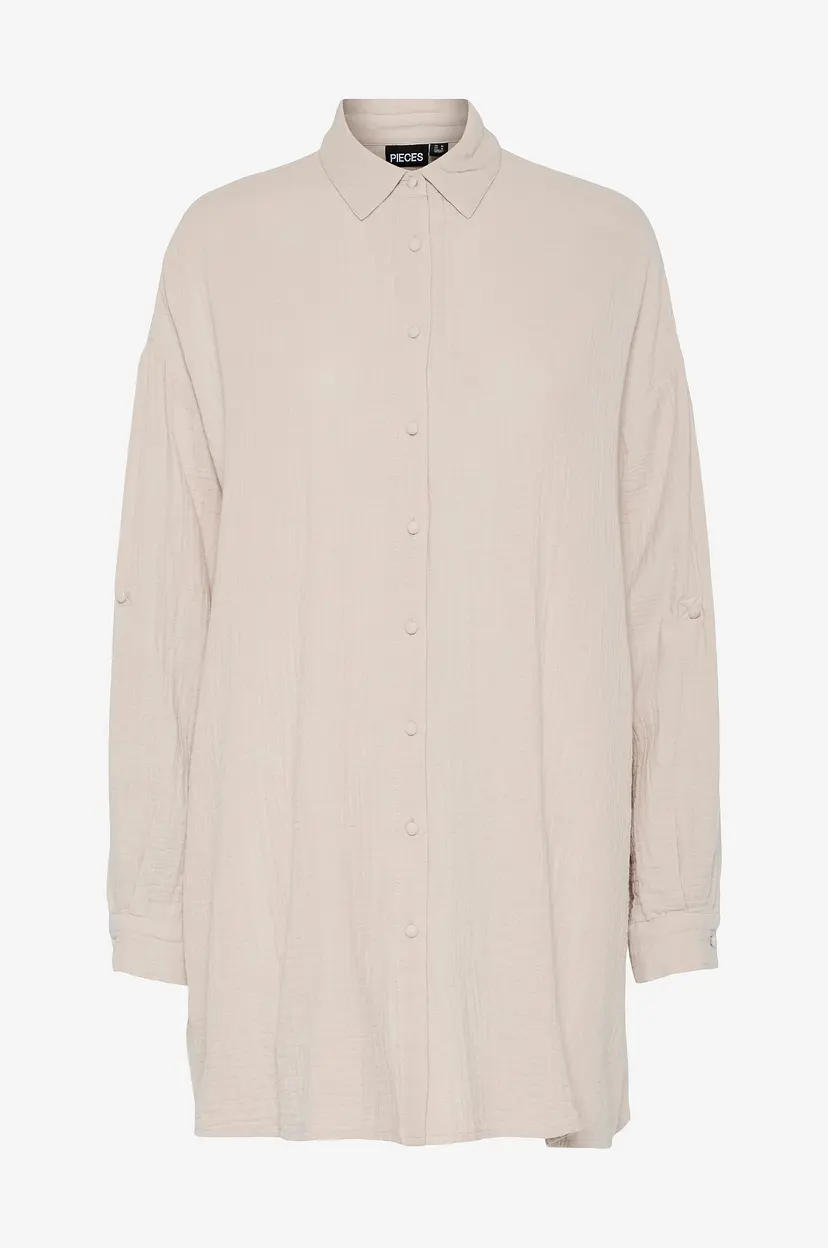 Pieces Skjorte pcSastina LS Oversized Long Shirt W - Beige