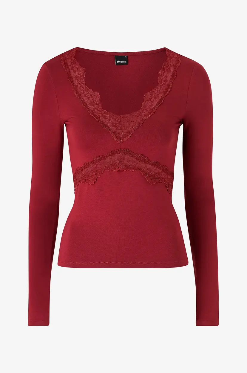 Gina Tricot Topp V-neck Lace Detail - Rød