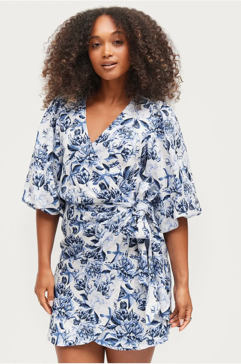 Ellos Collection Omslagskjole Bianca Linen - Blå