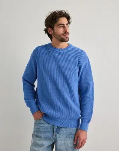 Les Deux Les Deux Gary Rib Crewneck Knit Strikkegensere Blå
